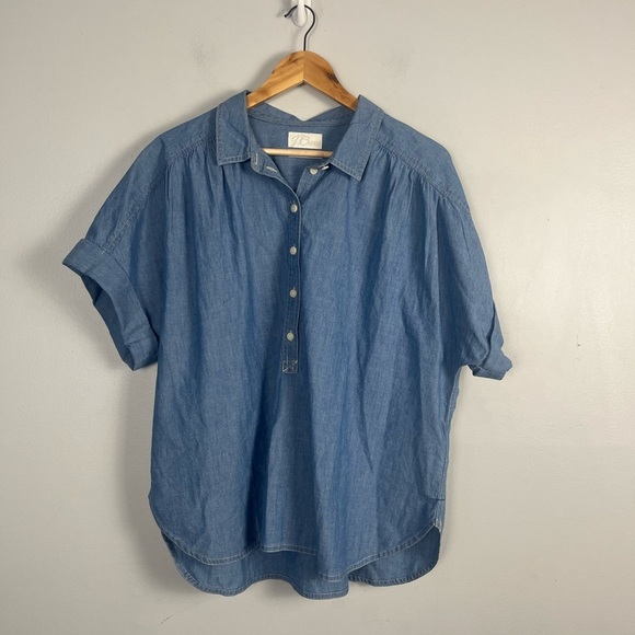 J. Crew Relaxed short-sleeve chambray popover size xxl denim cotton - Picture 2 of 6